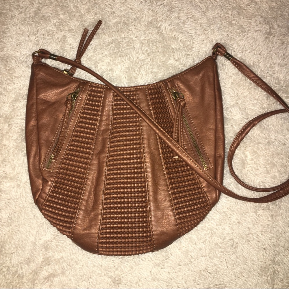 Brown Textured Crossbody